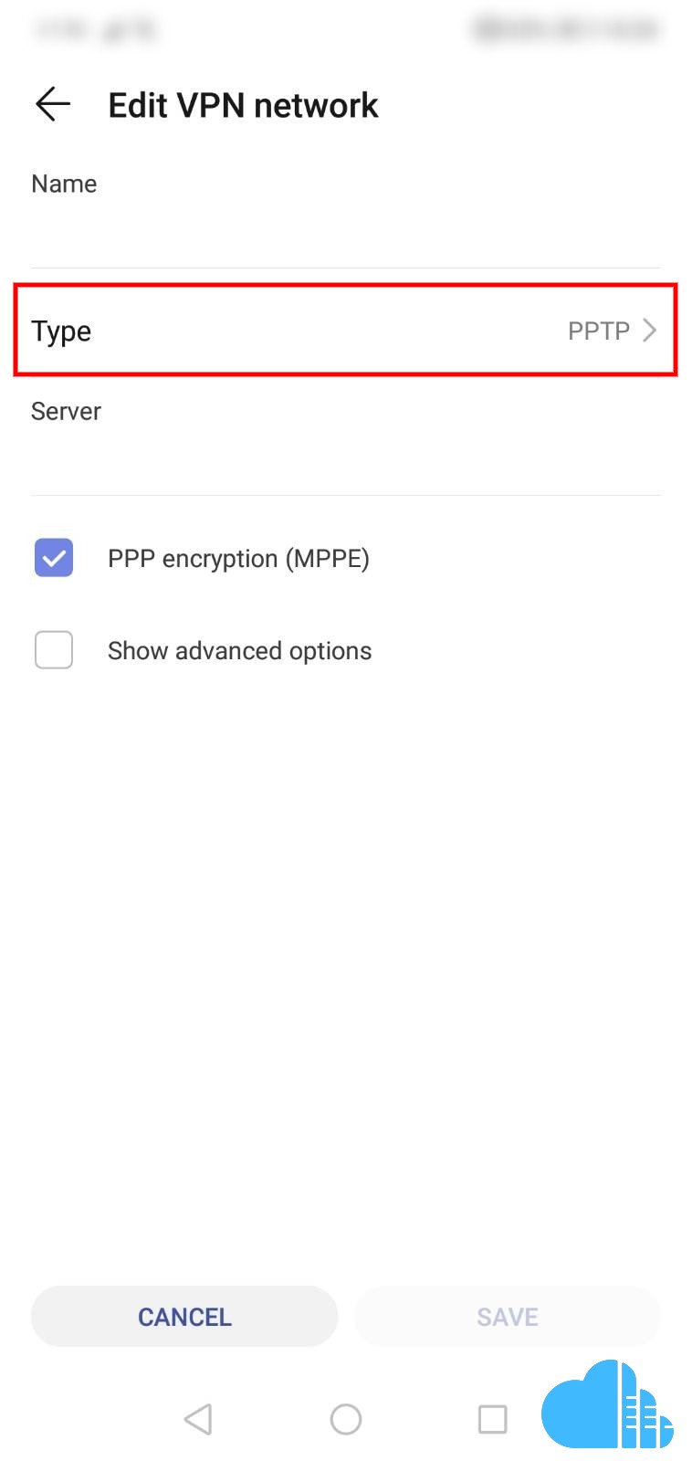 страница за настройване на VPN връзка