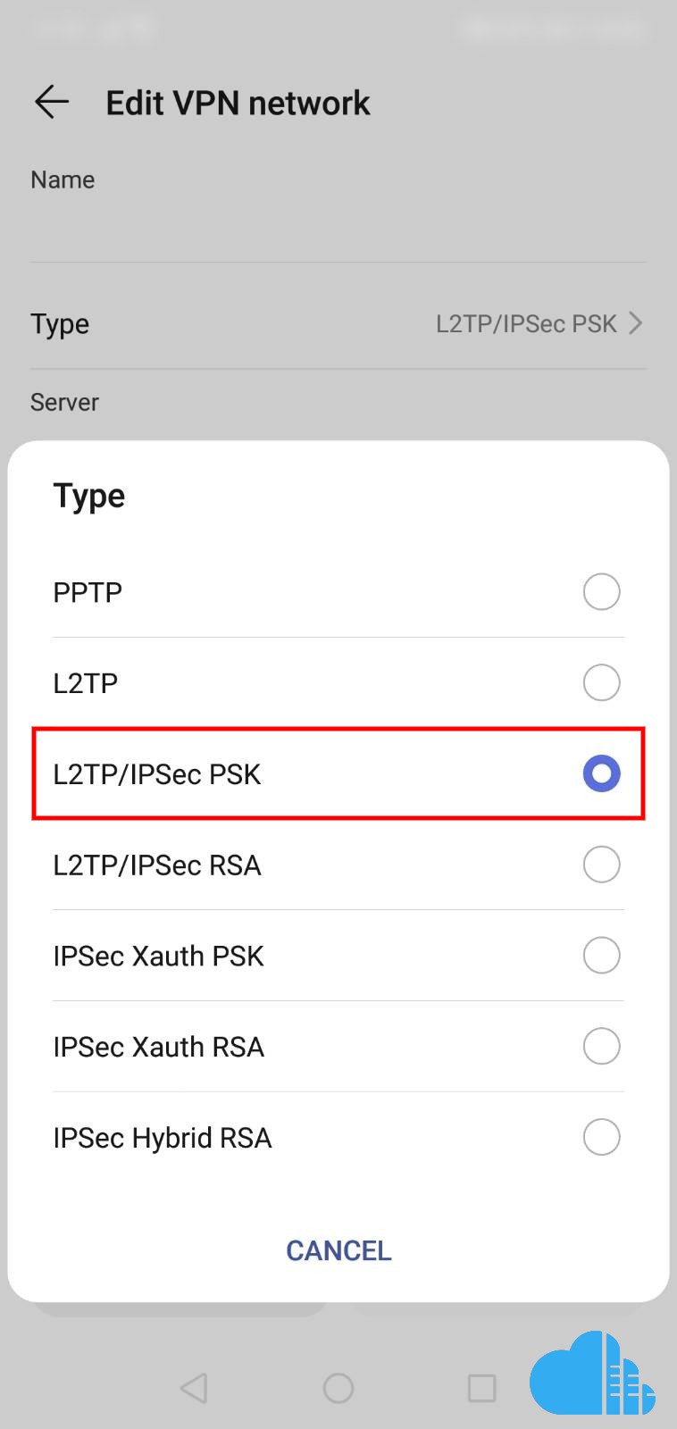 променете протокола на L2TP/IPSec PSK
